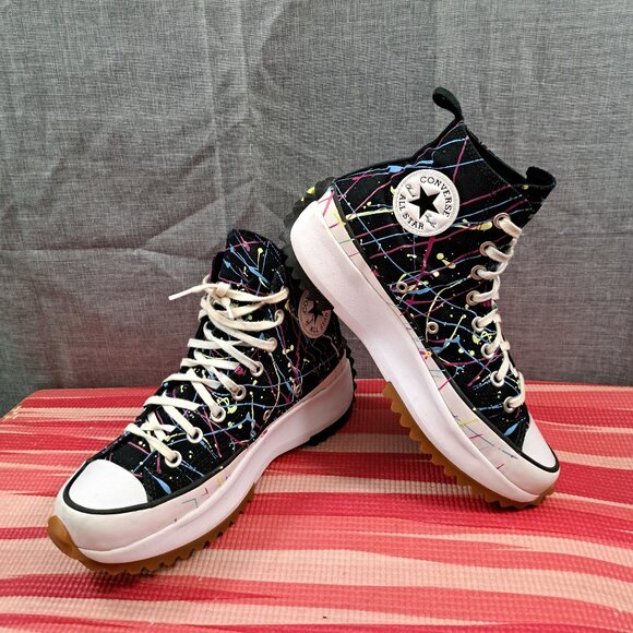 Converse Run Star Hike High Splatter Paint Black Canvas Sneakers Women's 9.5